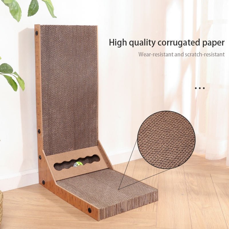 Dailypets L-Shaped Cat Scratch Board – Vertical Scratcher with Rolling Ball Toy