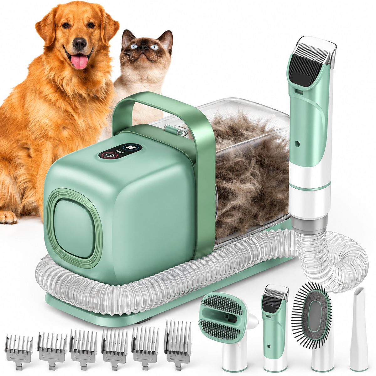 POUPIPETS Dog Grooming Vacuum Kit – 15000Pa Suction Clipper & Deshedding Tools, 2L