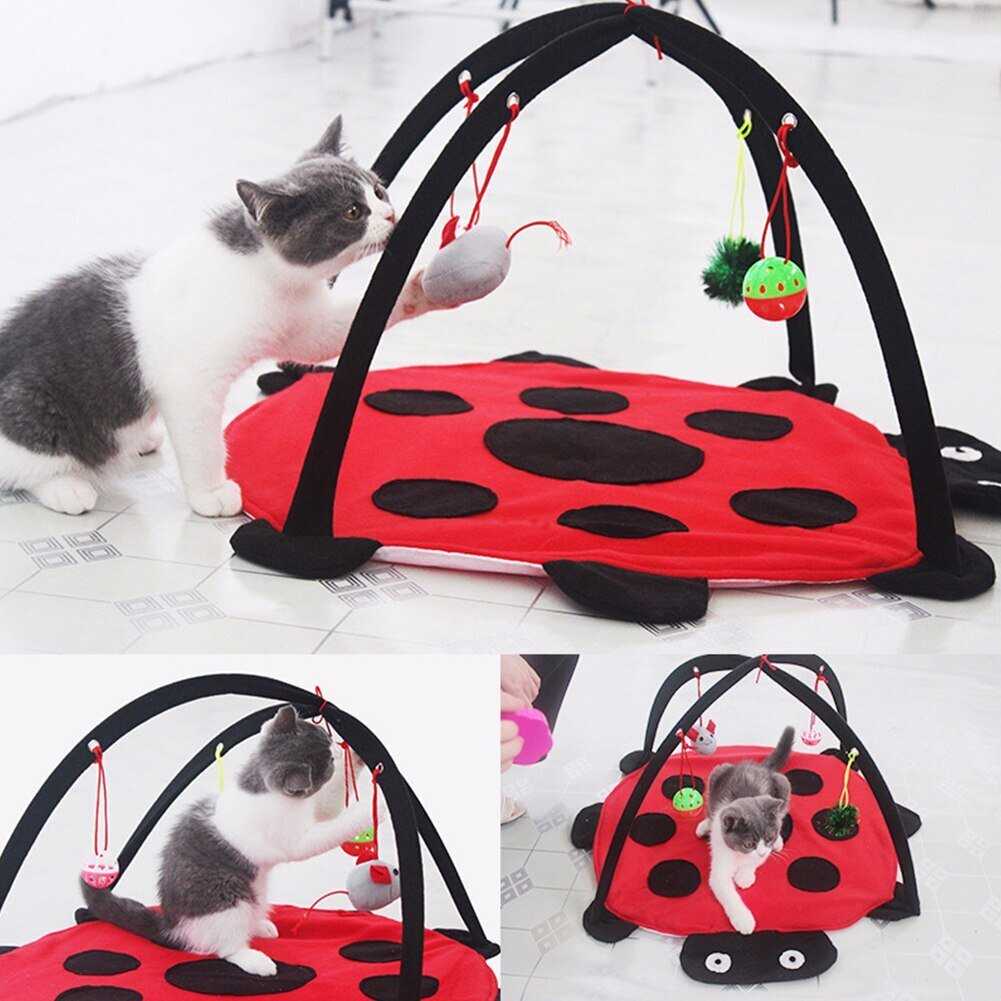 Dailypets Fleece Cat Tent – Ladybug Cat Bed with 4 Play Toys