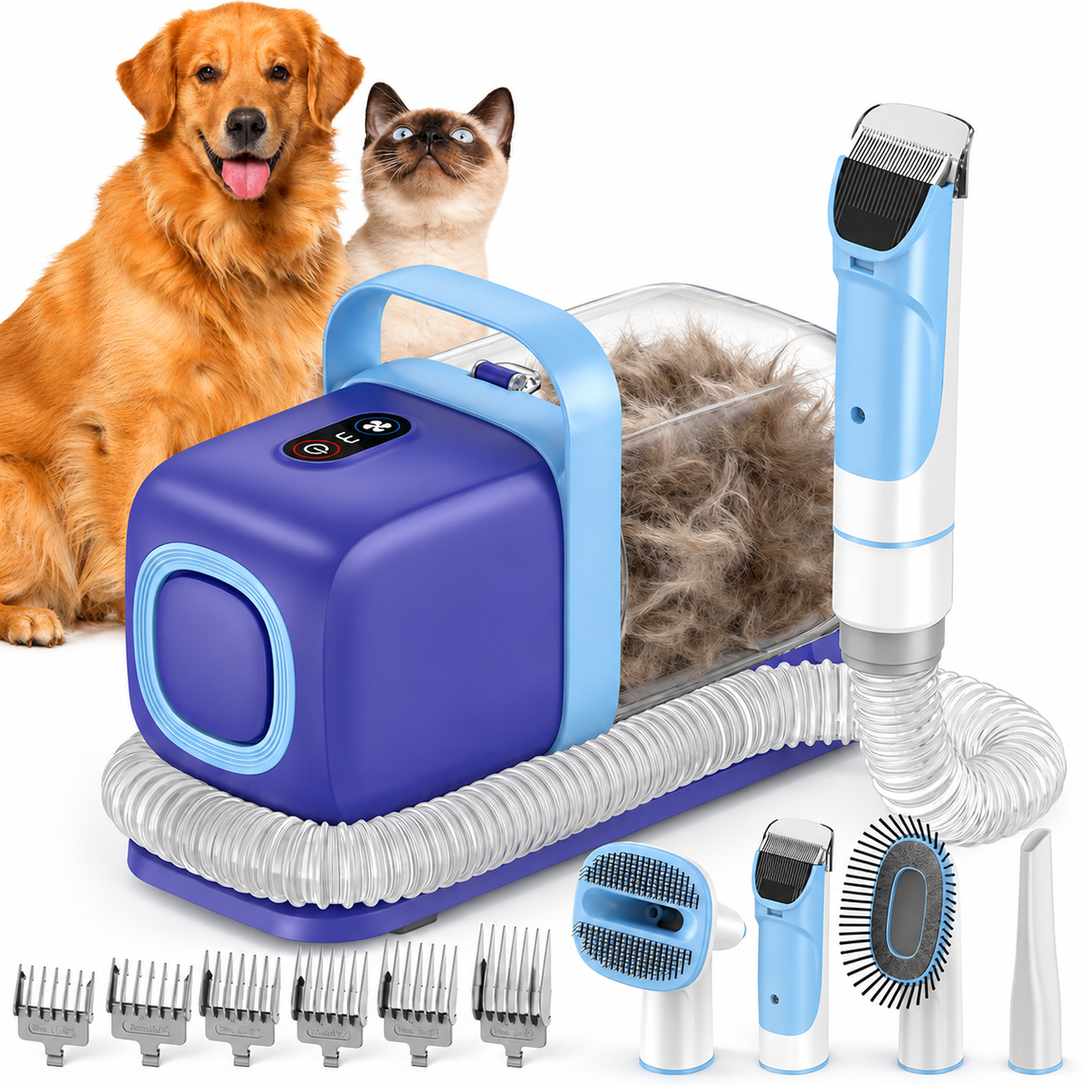 POUPIPETS Dog Grooming Vacuum Kit – 15000Pa Suction Clipper & Deshedding Tools, 2L