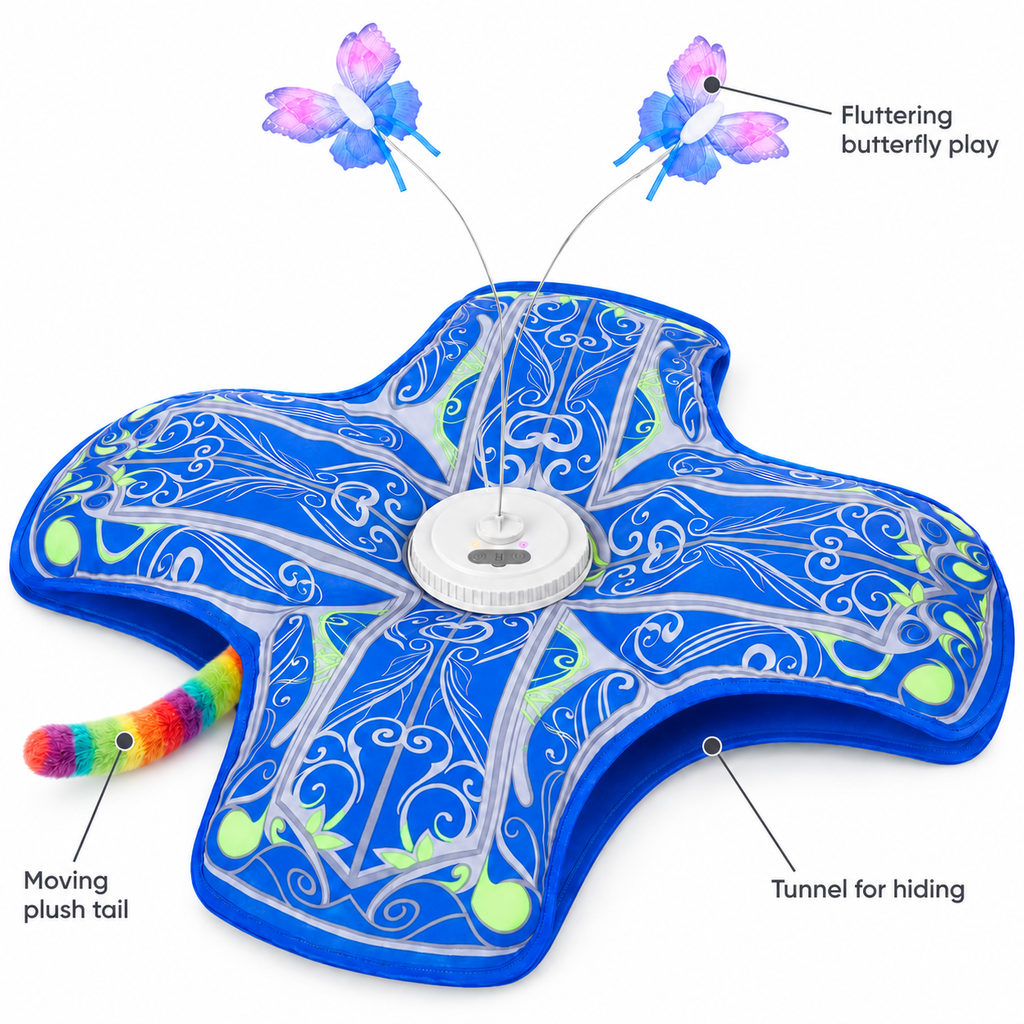 POUPIPETS Interactive Cat Toy – 3-in-1 Automatic Tunnel with Butterfly & Spinning Tail