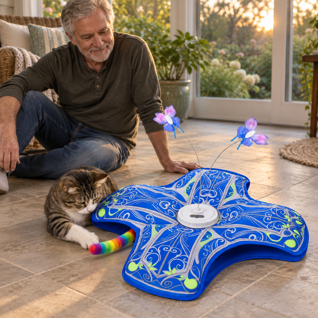 POUPIPETS Interactive Cat Toy – 3-in-1 Automatic Tunnel with Butterfly & Spinning Tail