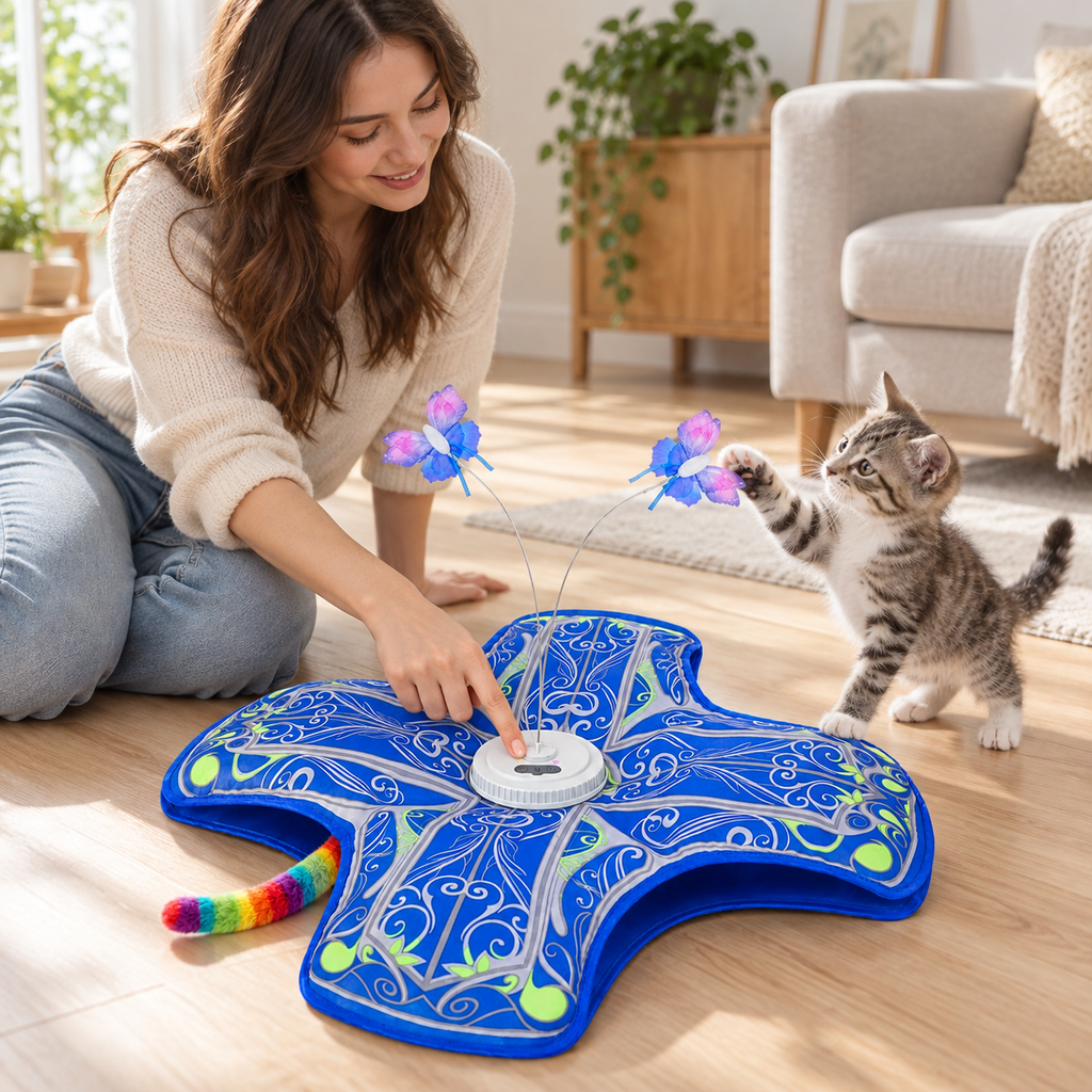 POUPIPETS Interactive Cat Toy – 3-in-1 Automatic Tunnel with Butterfly & Spinning Tail