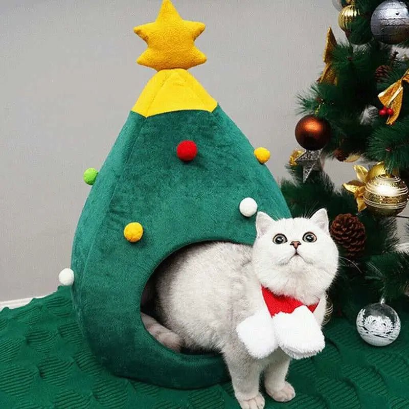 Dailypets Festive Cat Cave Bed for Warm Indoor Naps