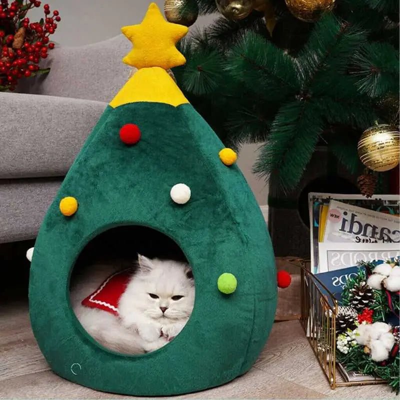 Dailypets Holiday Plush Cat Bed – Warm Enclosed Winter Hideout