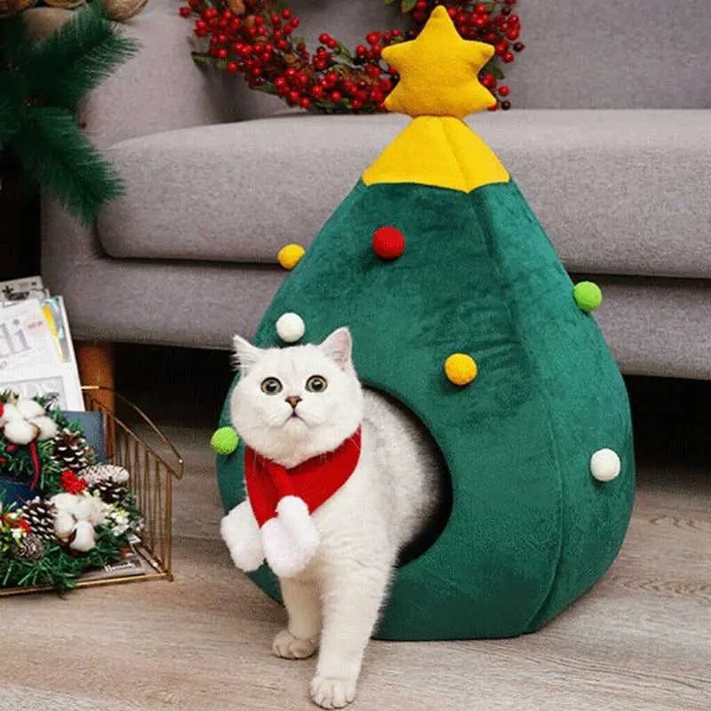 Dailypets Holiday Plush Cat Bed – Warm Enclosed Winter Hideout