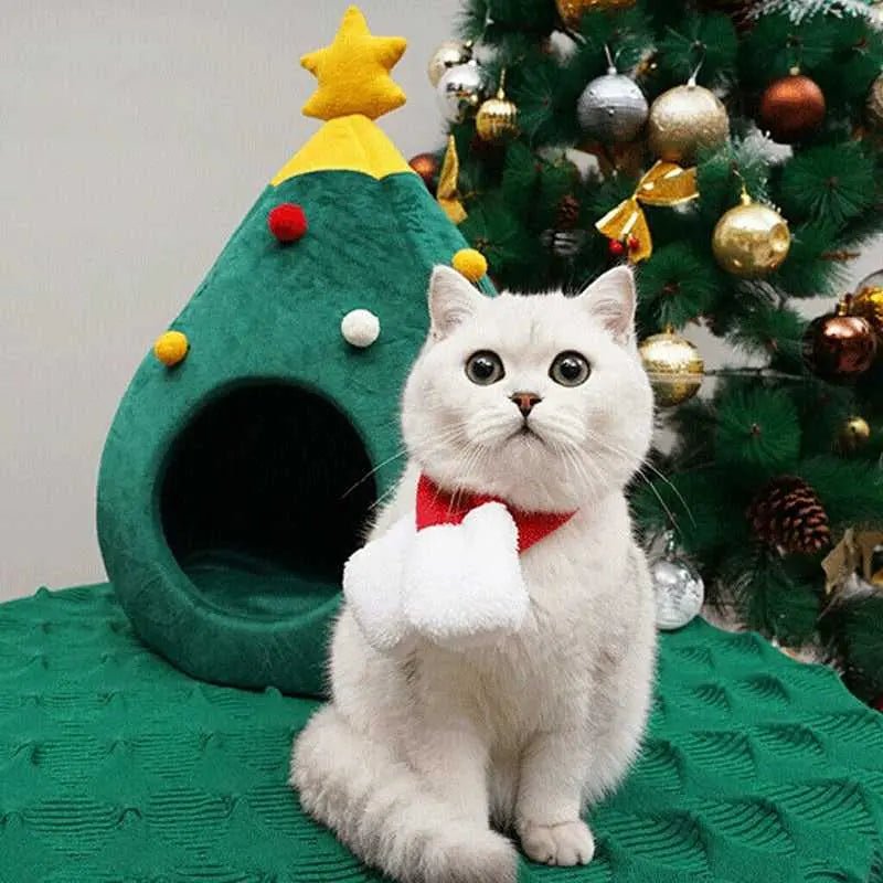 Dailypets Festive Cat Cave Bed for Warm Indoor Naps