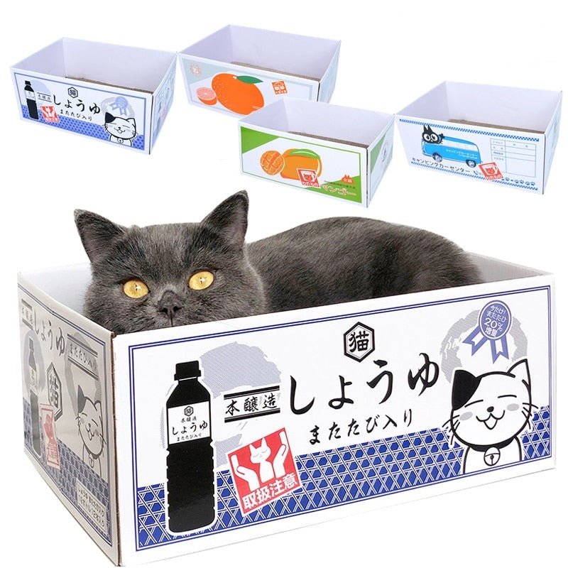 Dailypets Japanese Style Cardboard Cat Bed – Cozy Indoor Cat Lounge with Corrugated Base