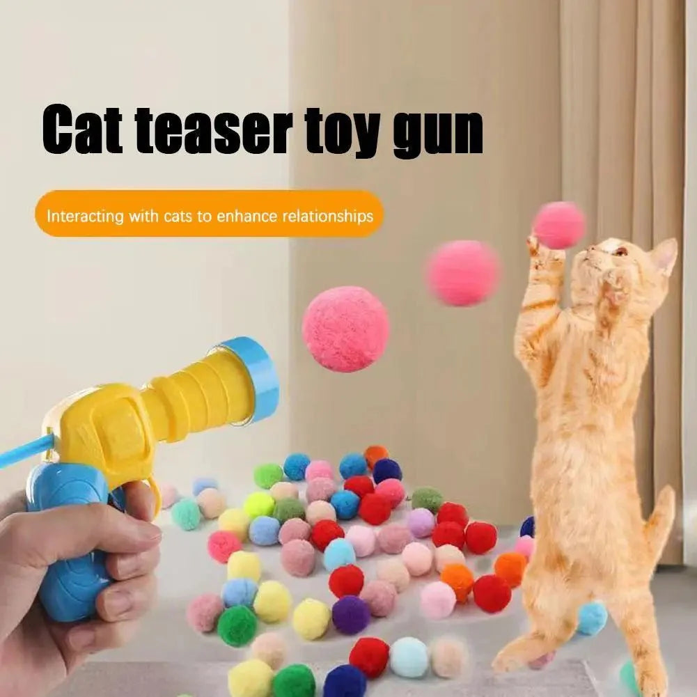 Dailypets Plush Ball Launcher for Cats with Soft Pom Balls & Interactive Chase Play