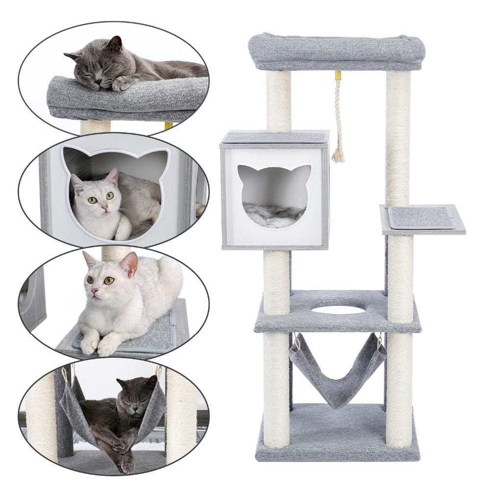 Dailypets Modern Cat Tree – 4-Level Cat Tower with Hammock, Condo & Elevated Bed