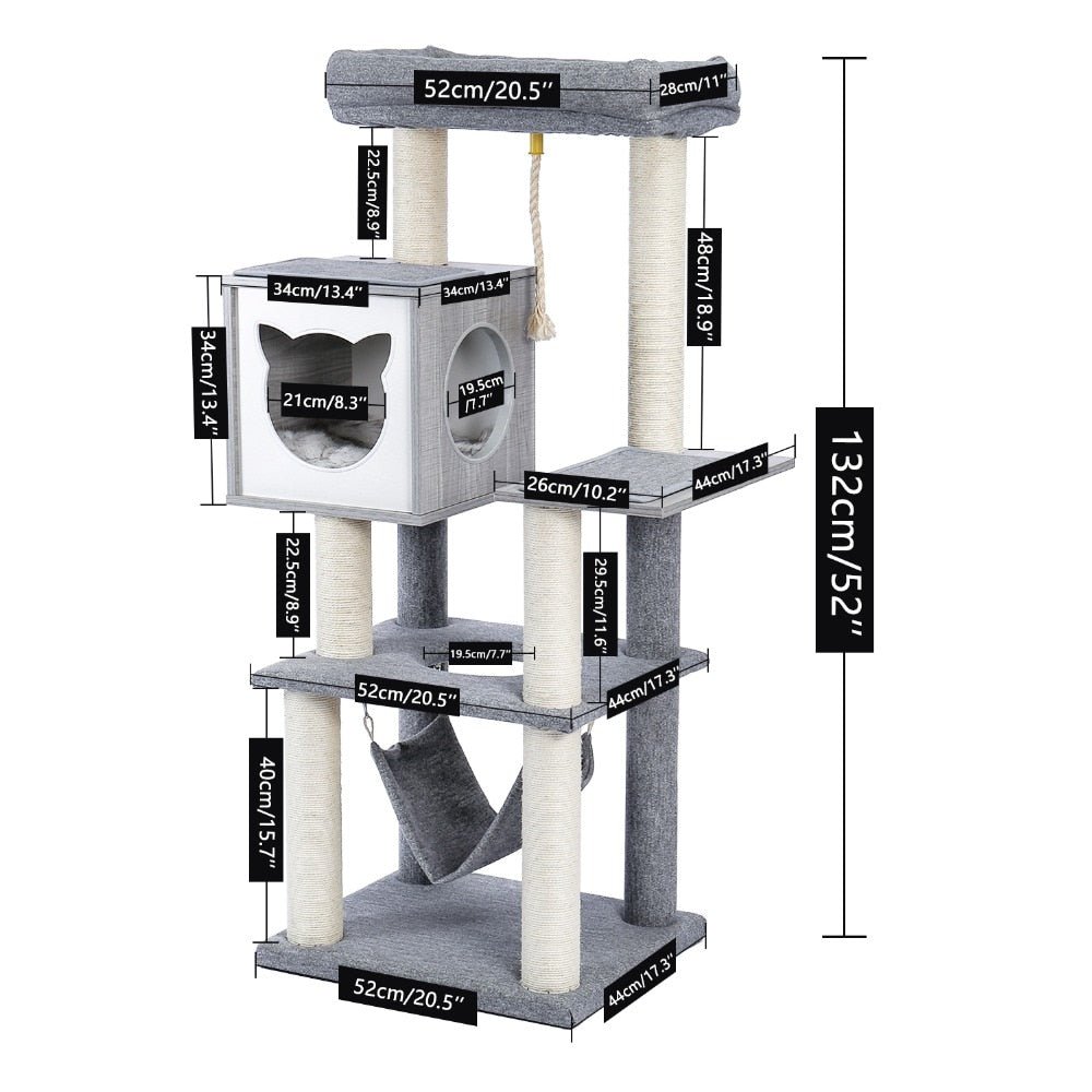 Dailypets Modern Cat Tree – 4-Level Cat Tower with Hammock, Condo & Elevated Bed