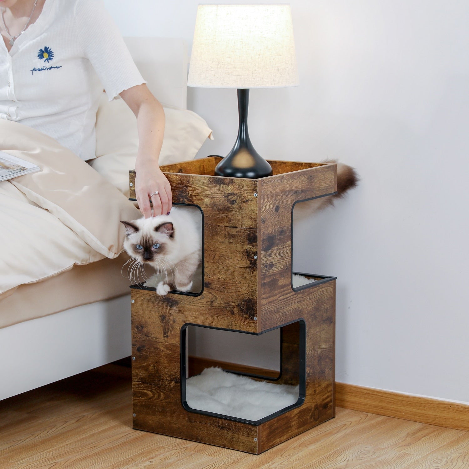 Dailypets Cat Side Table Tree, Modern Pet Furniture with Play Toy