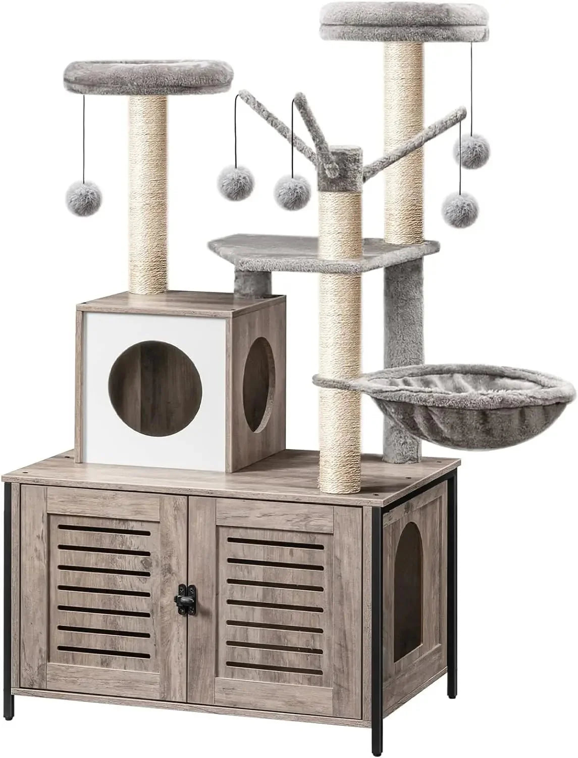 Dailypets Multifunctional Cat Tower – Cat Tree with Louvered Litter Cabinet & Cat House