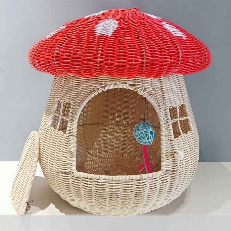 Dailypets Handwoven Mushroom Cat House – Cozy Outdoor Hideaway