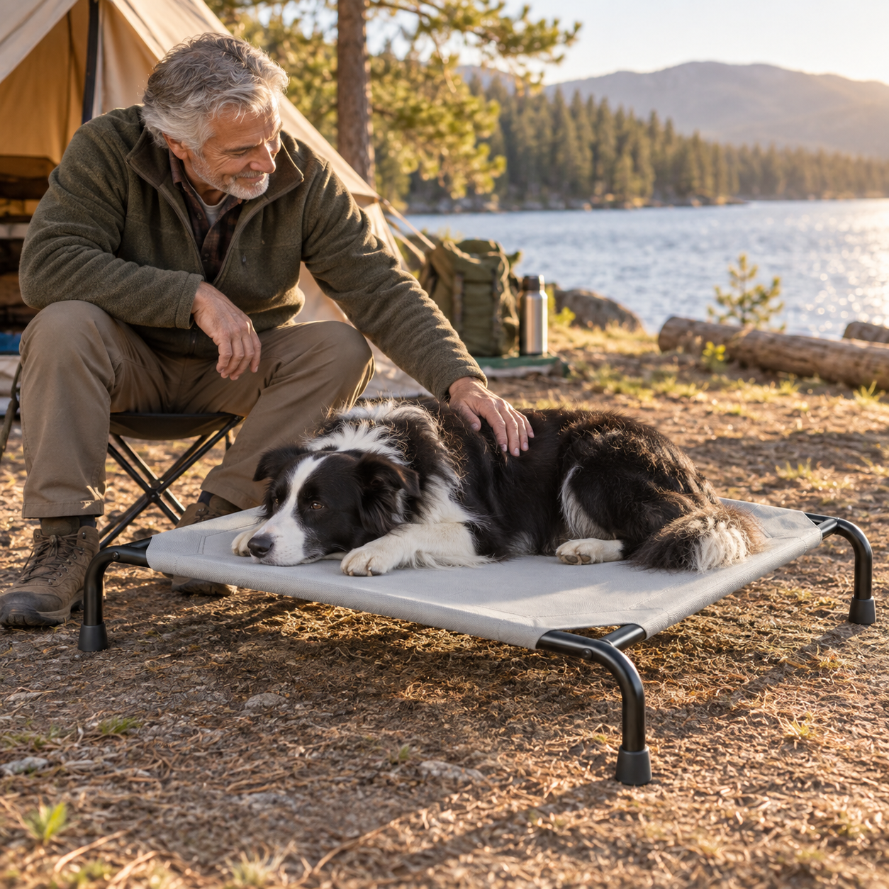 POUPIPETS Raised Dog Bed – Elevated Cooling Pet Cot with Breathable Mesh for Large Dogs