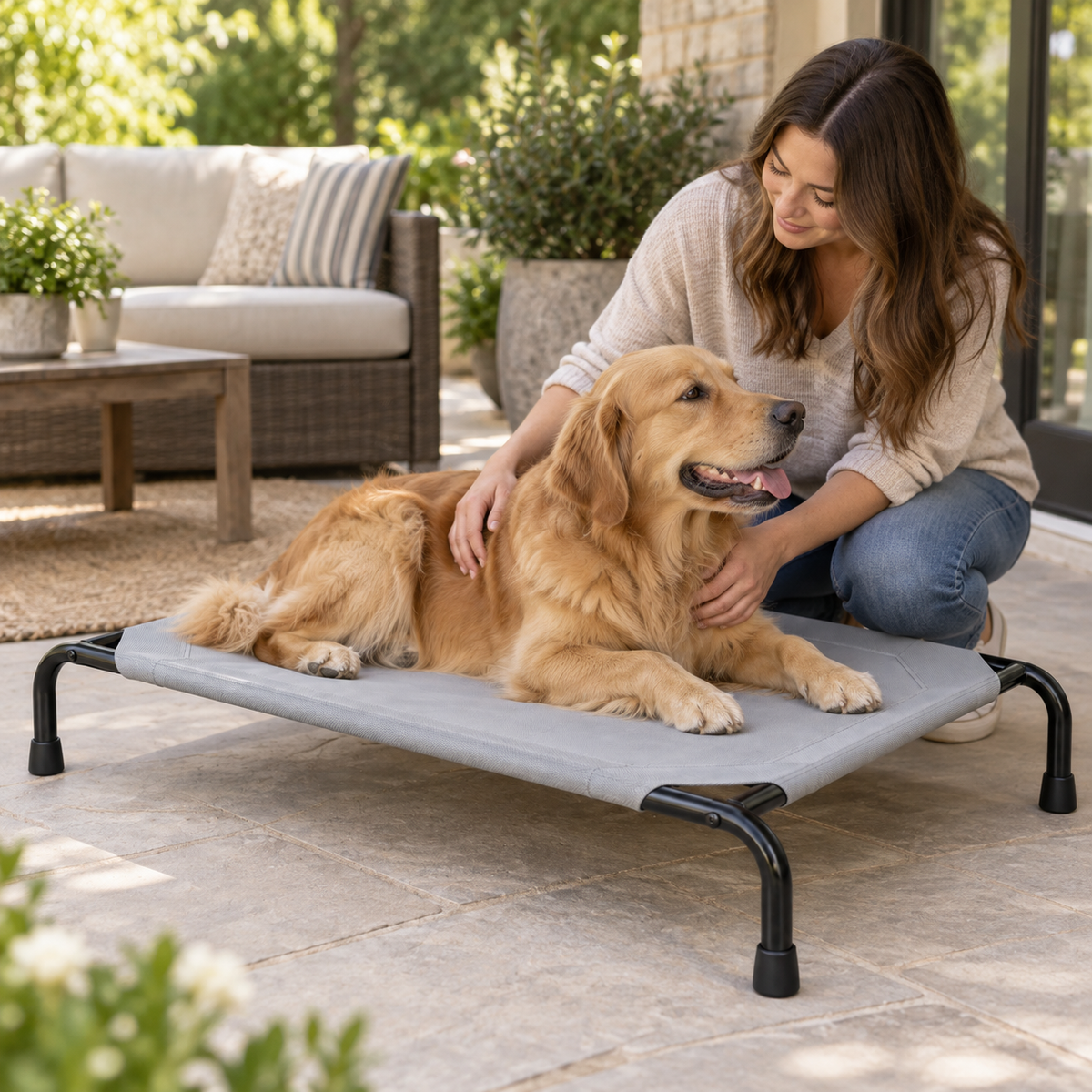 POUPIPETS Raised Dog Bed – Elevated Cooling Pet Cot with Breathable Mesh for Large Dogs