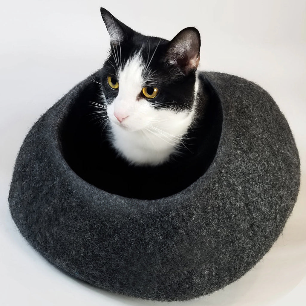 Dailypets Round Wool Cat Bed – Heathered Grey Cat Cave