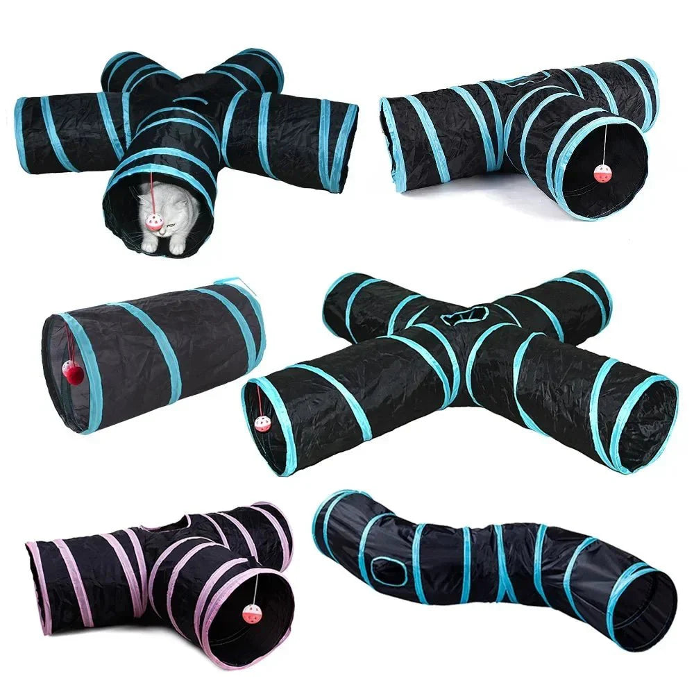 Dailypets Foldable Cat Tunnel for Indoor Play with Crinkle Design & Cross Tunnel Fun