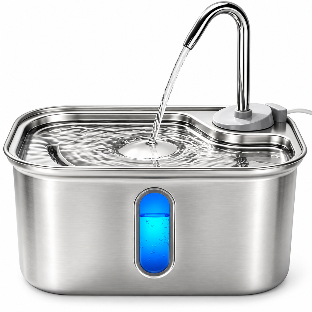 POUPIPETS Cat Water Fountain – 2.5L Stainless Steel Ultra Quiet 6-Layer Filter System