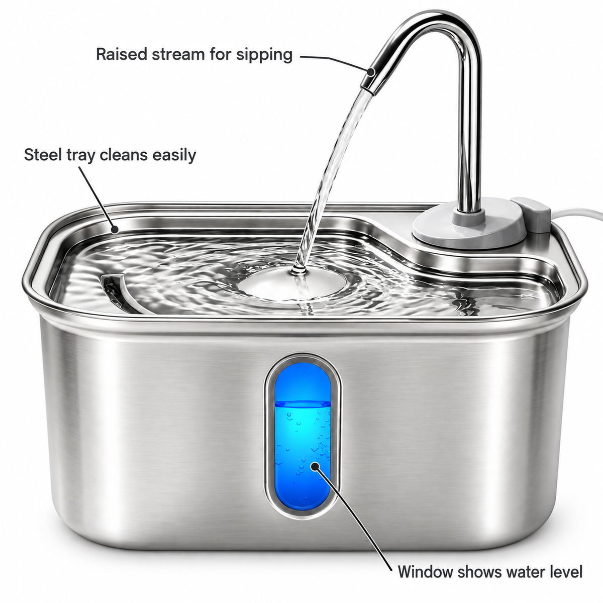 POUPIPETS Cat Water Fountain – 2.5L Stainless Steel Ultra Quiet 6-Layer Filter System