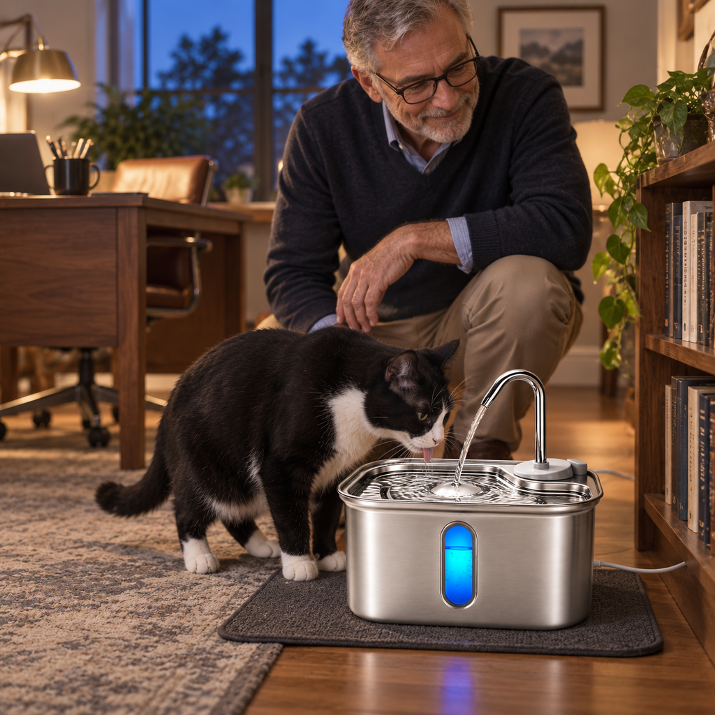POUPIPETS Cat Water Fountain – 2.5L Stainless Steel Ultra Quiet 6-Layer Filter System