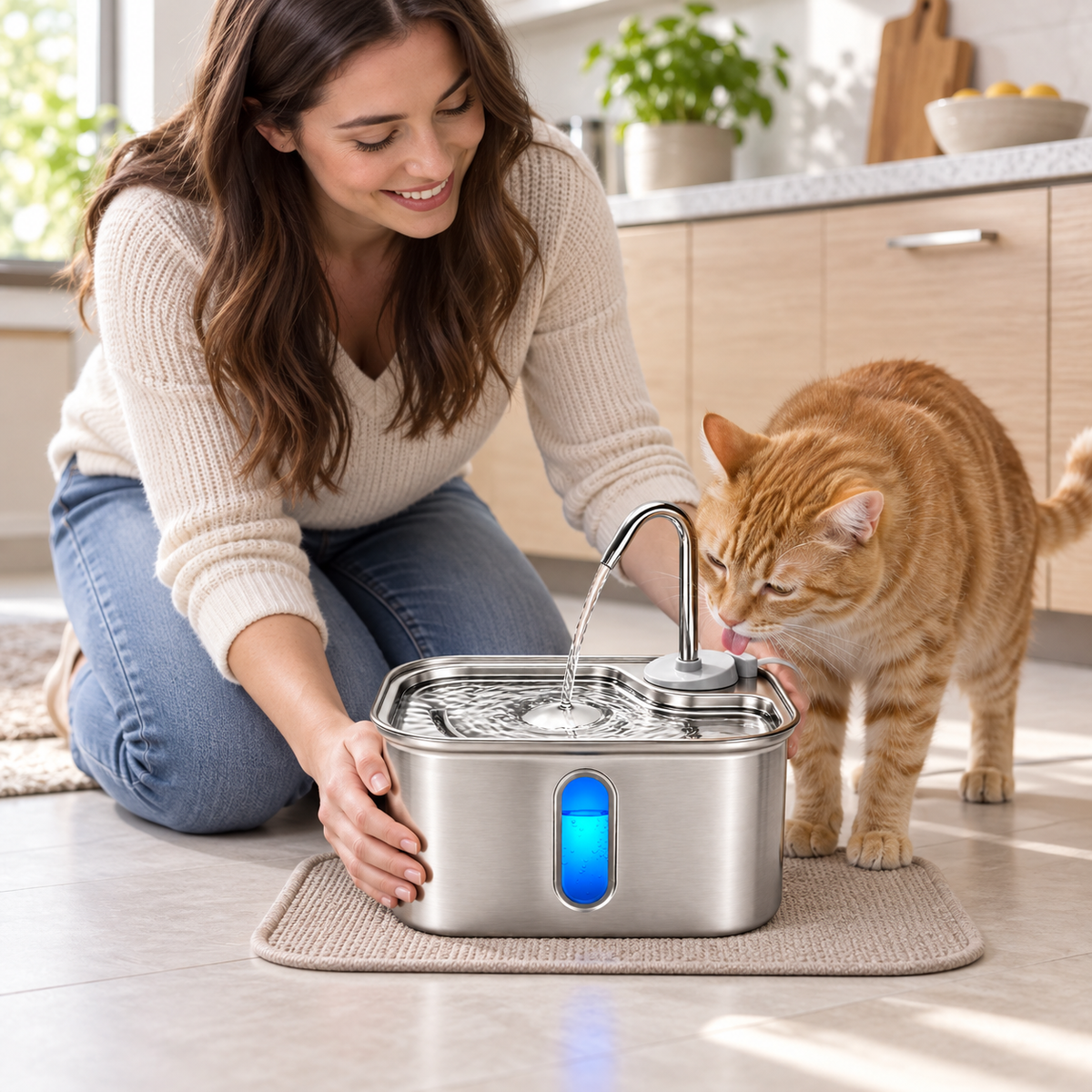 POUPIPETS Cat Water Fountain – 2.5L Stainless Steel Ultra Quiet 6-Layer Filter System