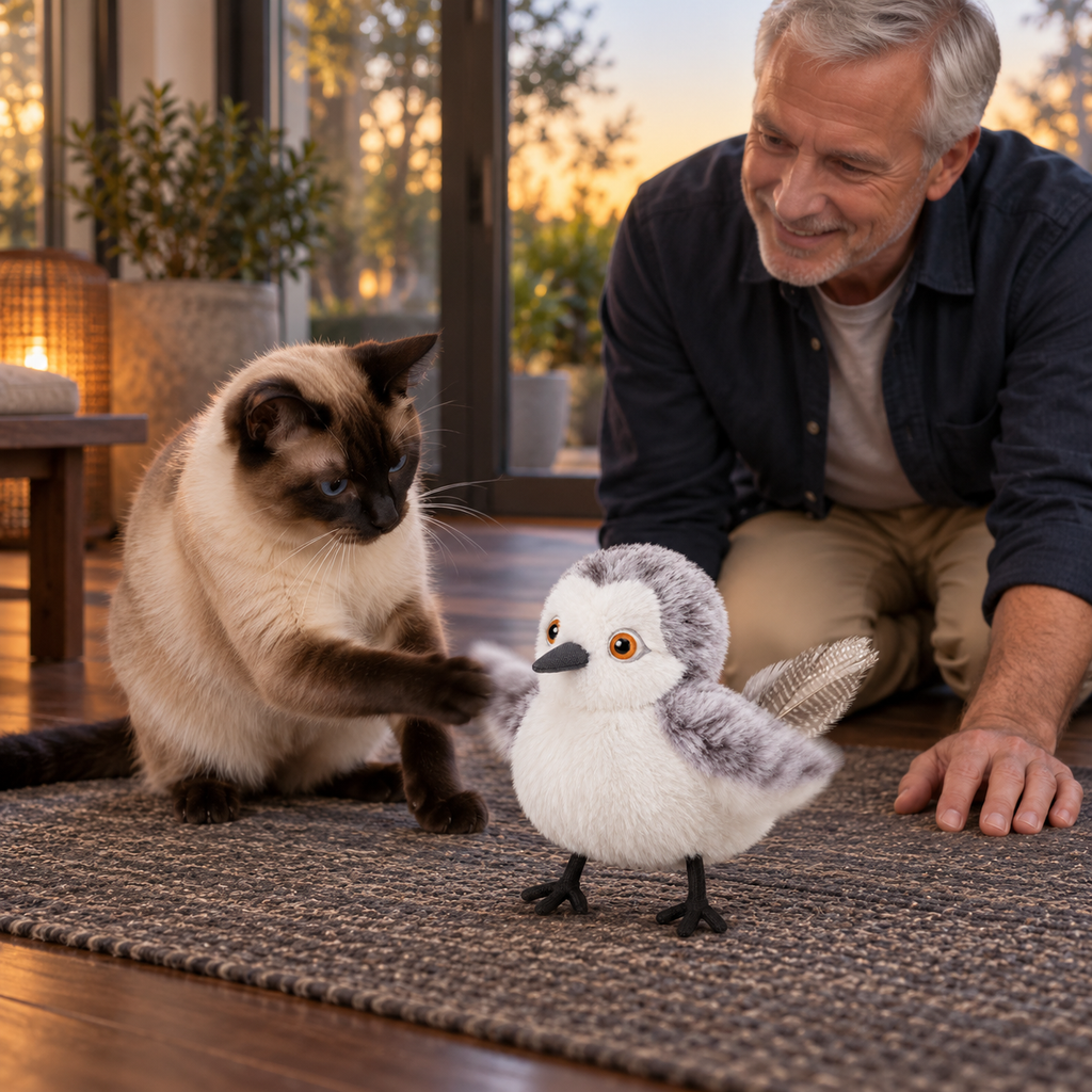POUPIPETS Interactive Cat Toy – Rechargeable Flapping Bird with Chirping & Touch Activation