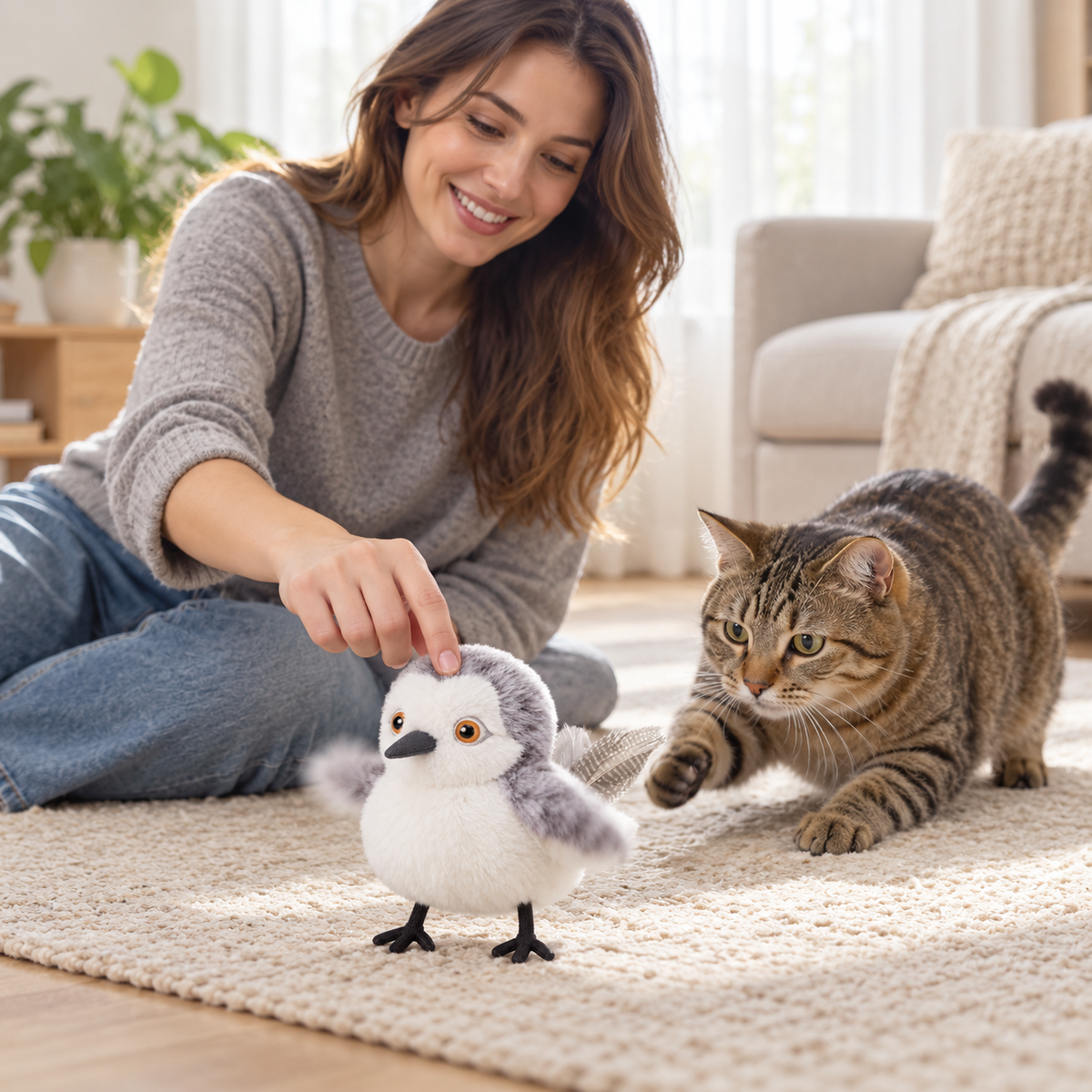 POUPIPETS Interactive Cat Toy – Rechargeable Flapping Bird with Chirping & Touch Activation