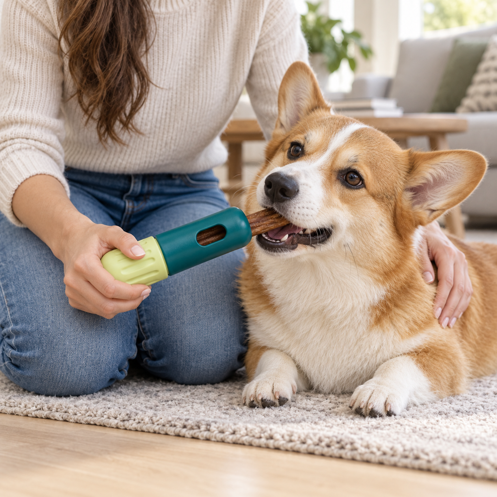 POUPIPETS Bully Stick Holder – Adjustable Dog Chew Holder for Longer Chewing