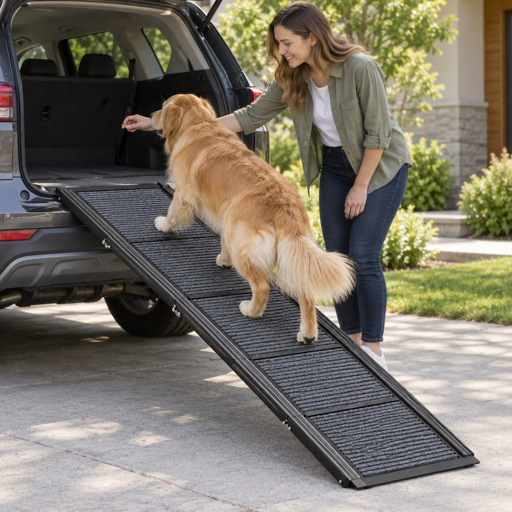 POUPIPETS Dog Ramp for Car – 63" Foldable Pet Ramp with Non-Slip Surface, 250 lb Capacity