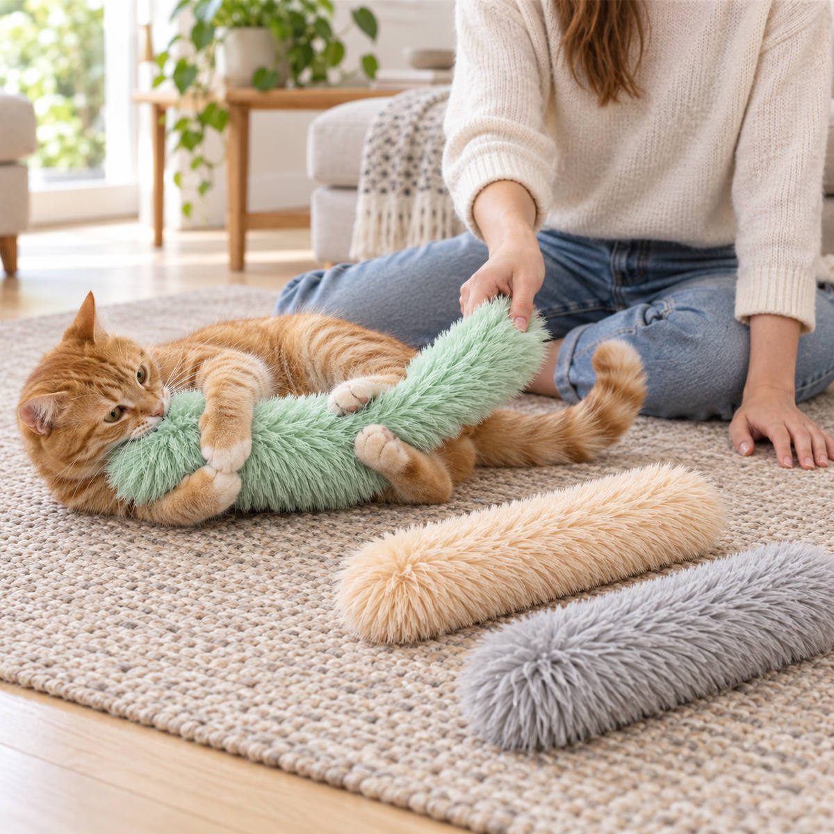 POUPIPETS Catnip Kicker Toys – 3 Pack Plush Cat Pillows for Indoor Interactive Play