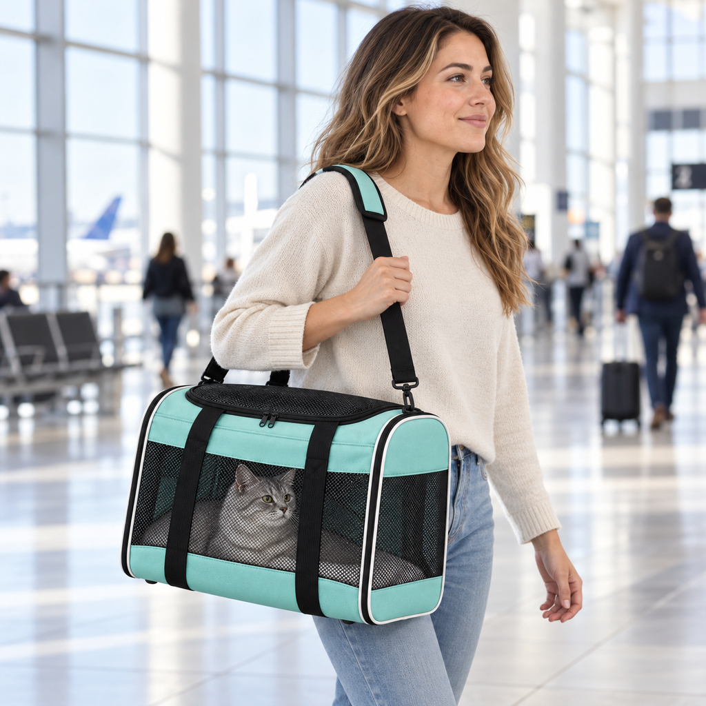 POUPIPETS Pet Carrier – TSA Airline Approved Soft-Sided Travel Bag for Cats & Small Dogs