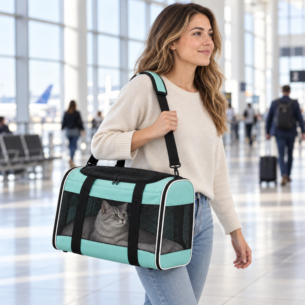 POUPIPETS Pet Carrier – TSA Airline Approved Soft-Sided Travel Bag for Cats & Small Dogs