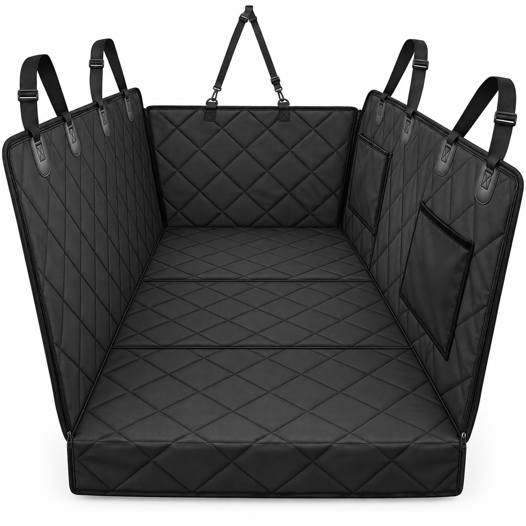 POUPIPETS Dog Car Seat Cover – Hard Bottom Back Seat Extender, 420 lb Support