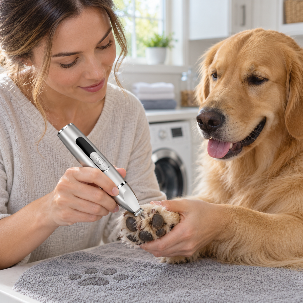 POUPIPETS Dog Grooming Kit – 4-in-1 Cordless Pet Clipper with LCD Display & Paw Trimmer