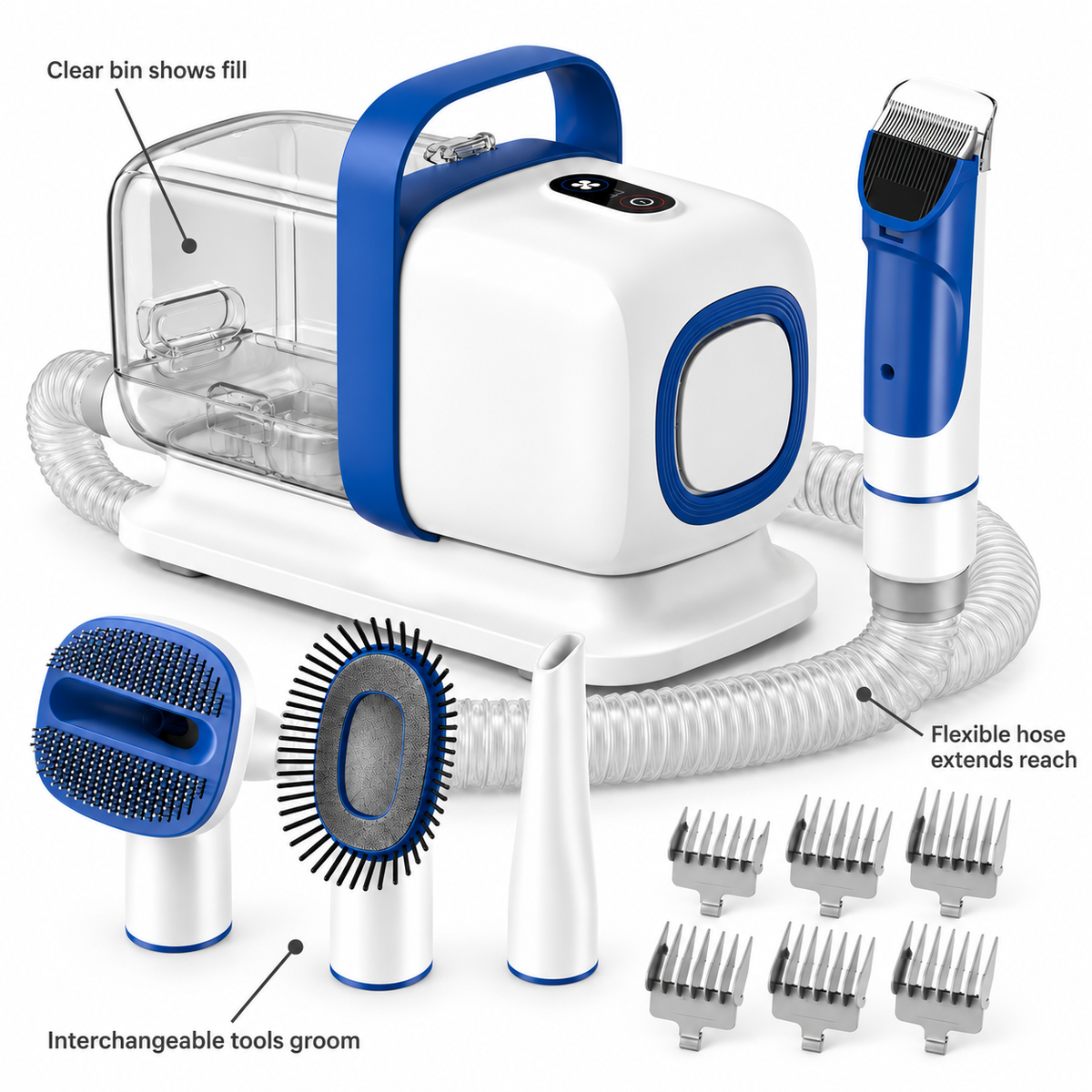 POUPIPETS Dog Grooming Vacuum Kit – 15000Pa Suction Clipper & Deshedding Tools, 2L