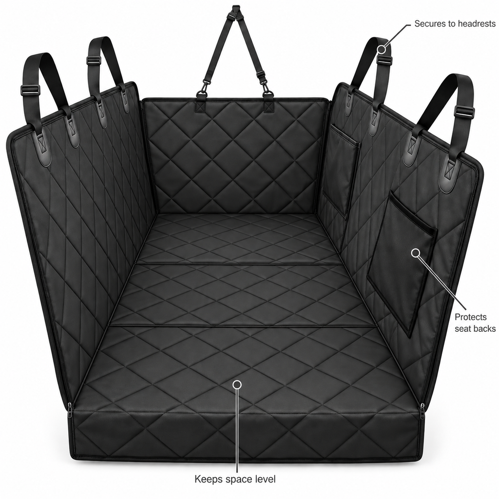 POUPIPETS Dog Car Seat Cover – Hard Bottom Back Seat Extender, 420 lb Support