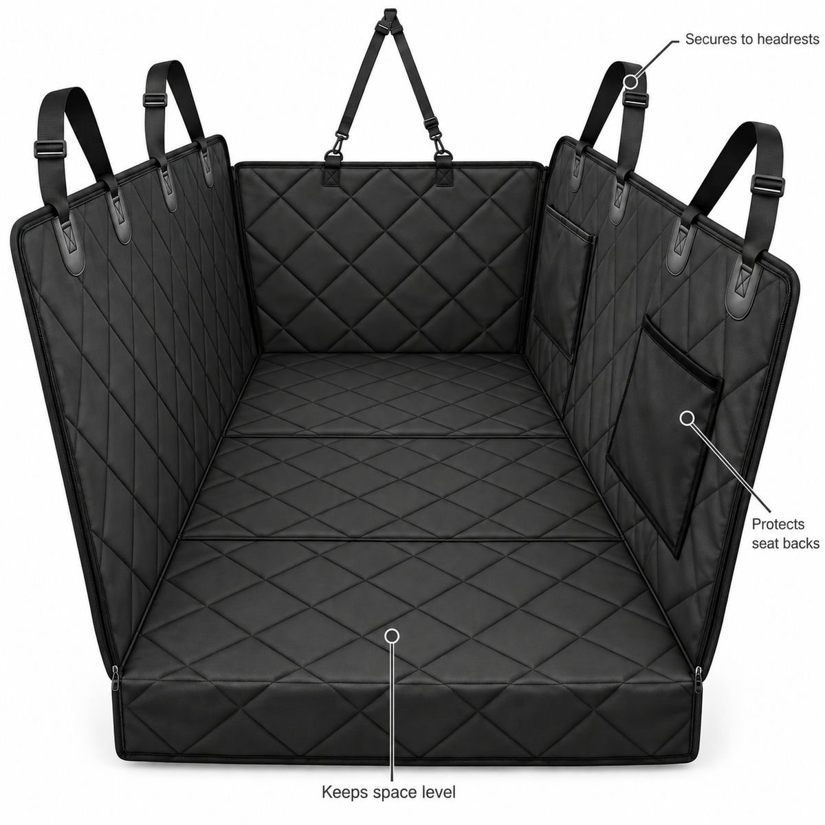 POUPIPETS Dog Car Seat Cover – Hard Bottom Back Seat Extender, 420 lb Support