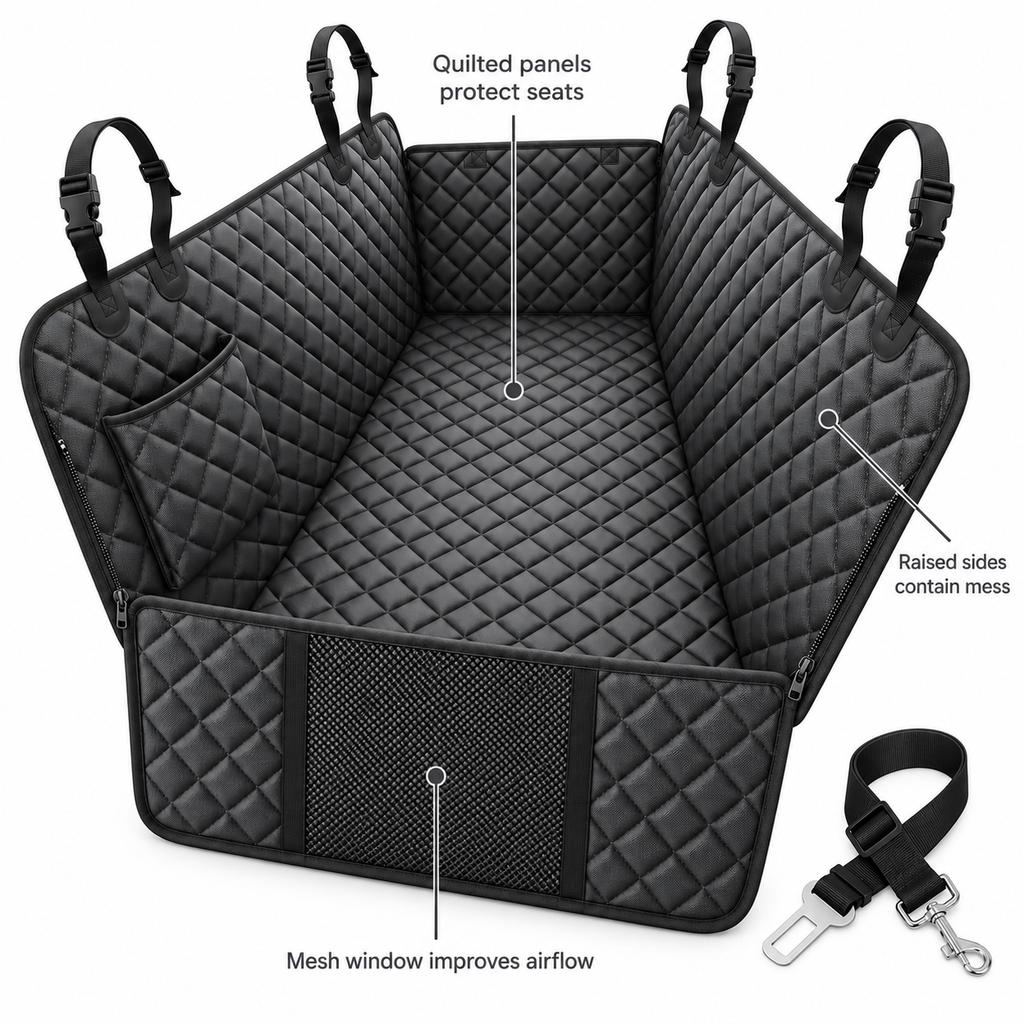 POUPIPETS Dog Car Seat Cover – Waterproof Hammock with Side Flaps for Cars & SUVs