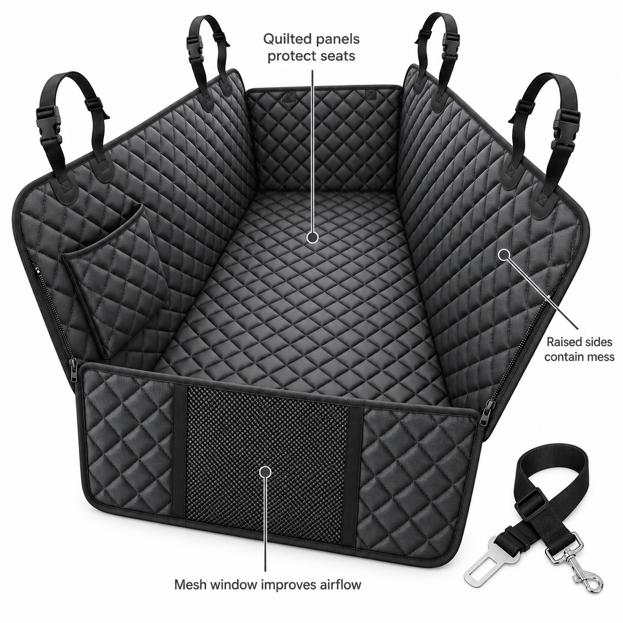 POUPIPETS Dog Car Seat Cover – Waterproof Hammock with Side Flaps for Cars & SUVs