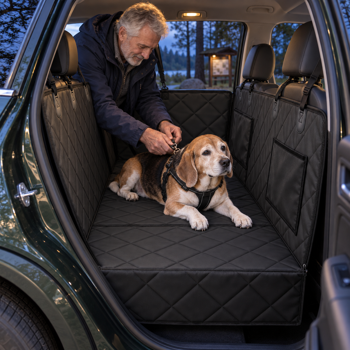 POUPIPETS Dog Car Seat Cover – Hard Bottom Back Seat Extender, 420 lb Support