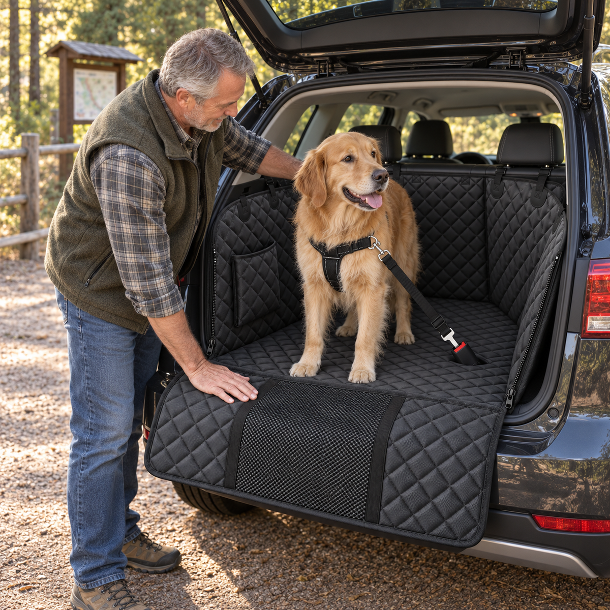 POUPIPETS Dog Car Seat Cover – Waterproof Hammock with Side Flaps for Cars & SUVs