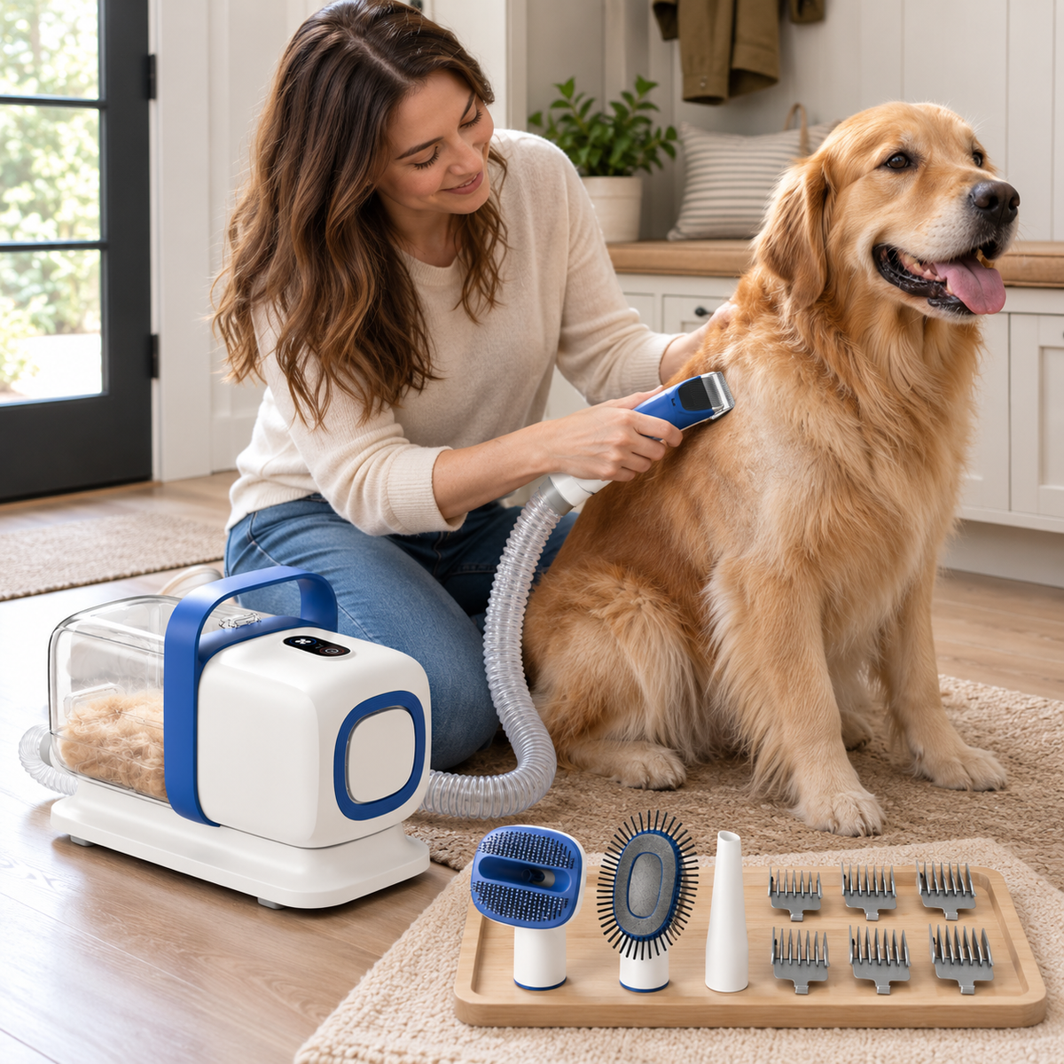 POUPIPETS Dog Grooming Vacuum Kit – 15000Pa Suction Clipper & Deshedding Tools, 2L