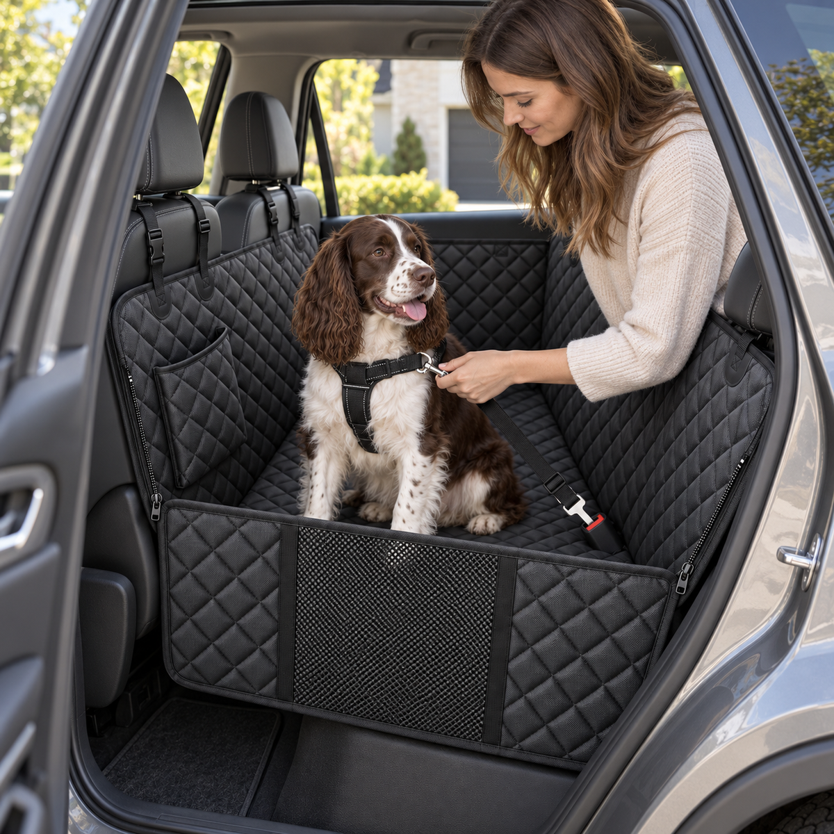 POUPIPETS Dog Car Seat Cover – Waterproof Hammock with Side Flaps for Cars & SUVs