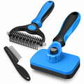 POUPIPETS Pet Grooming Kit – Self-Cleaning Slicker Brush, Deshedding Rake & Flea Comb