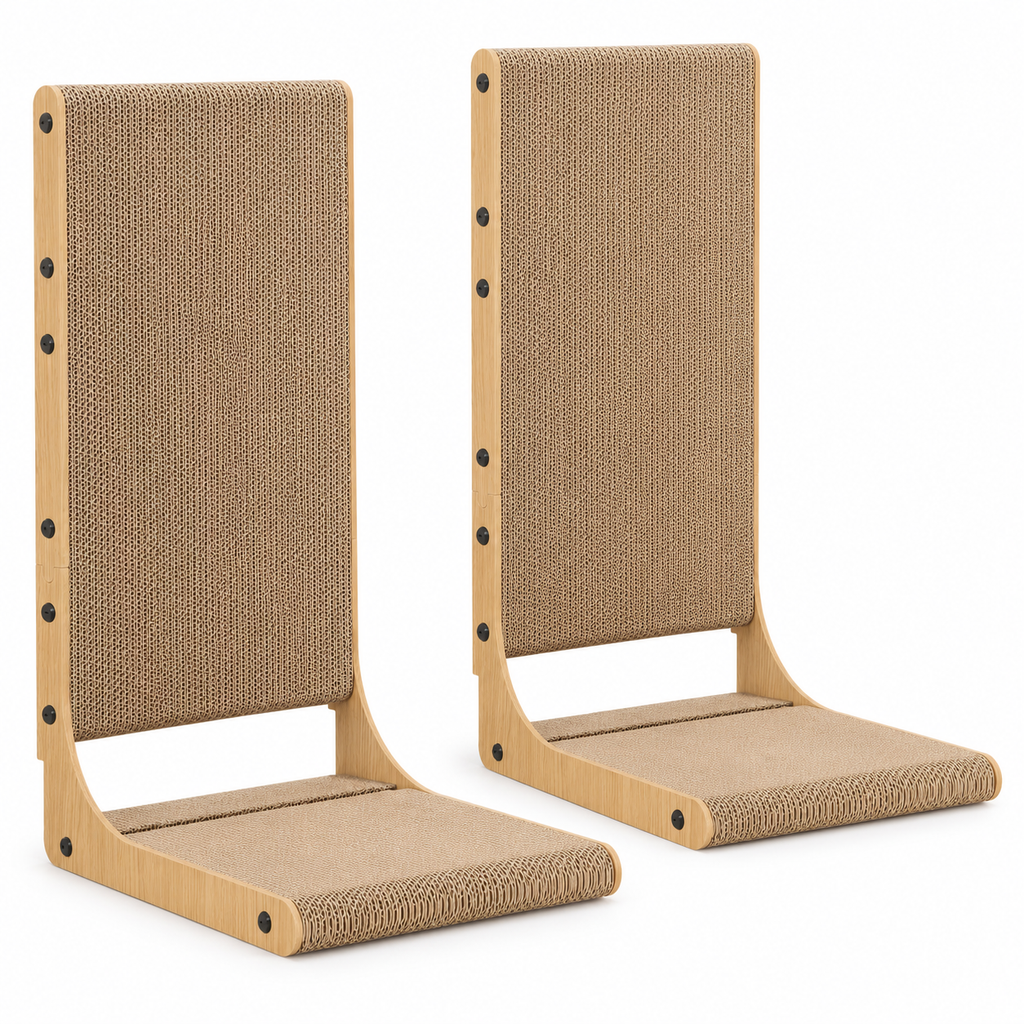 POUPIPETS Cat Scratching Board – 2-Pack L-Shaped Cardboard Scratcher, 25.6" Tall