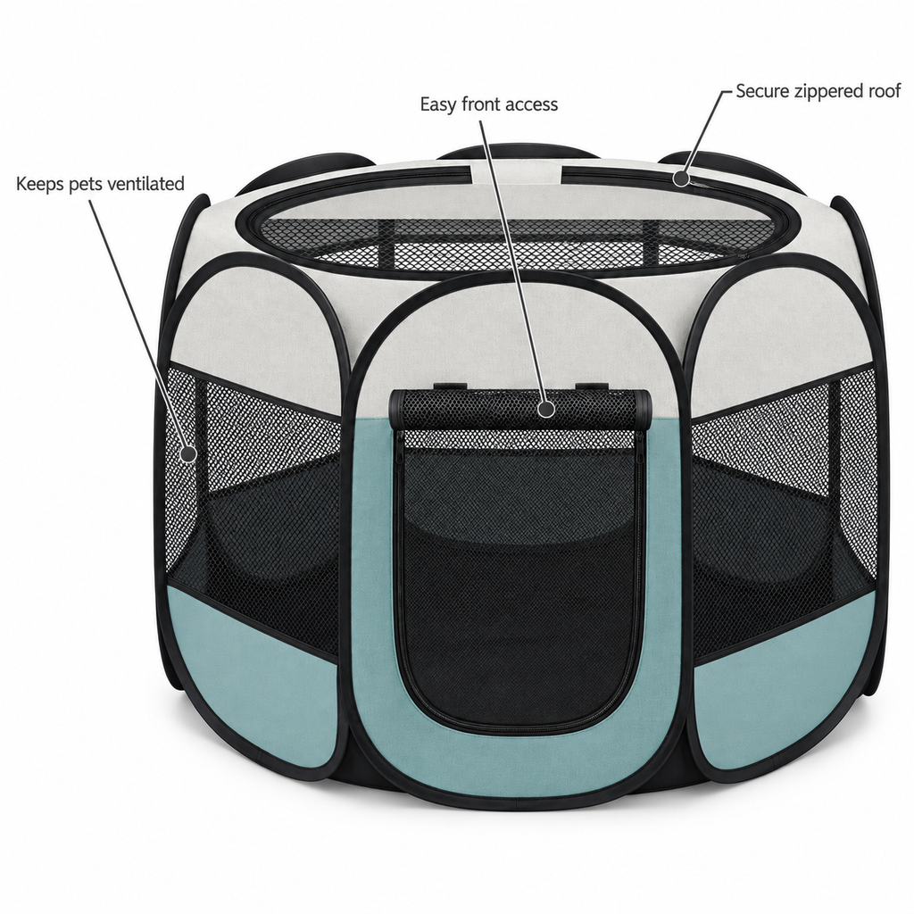 POUPIPETS Portable Pet Playpen – Pop-Up Indoor & Outdoor Enclosure for Dogs, Cats & Rabbits