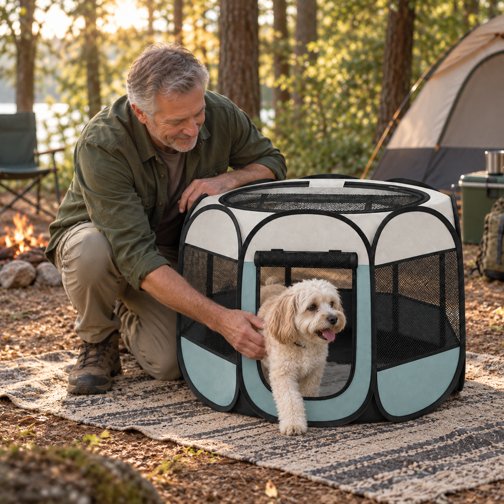 POUPIPETS Portable Pet Playpen – Pop-Up Indoor & Outdoor Enclosure for Dogs, Cats & Rabbits