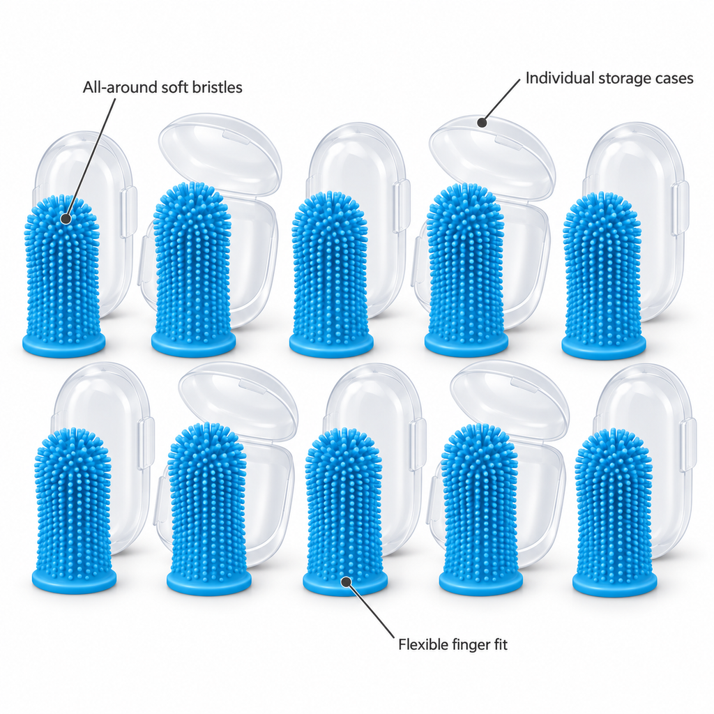 POUPIPETS Dog Toothbrush – 360° Silicone Finger Brush for Dogs & Cats, 2 Pack