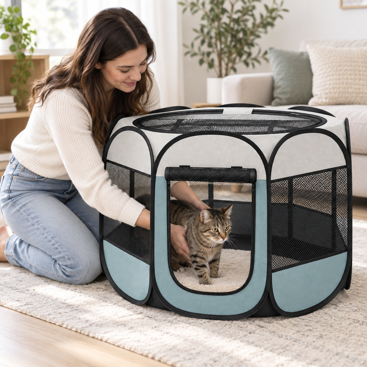 POUPIPETS Portable Pet Playpen – Pop-Up Indoor & Outdoor Enclosure for Dogs, Cats & Rabbits